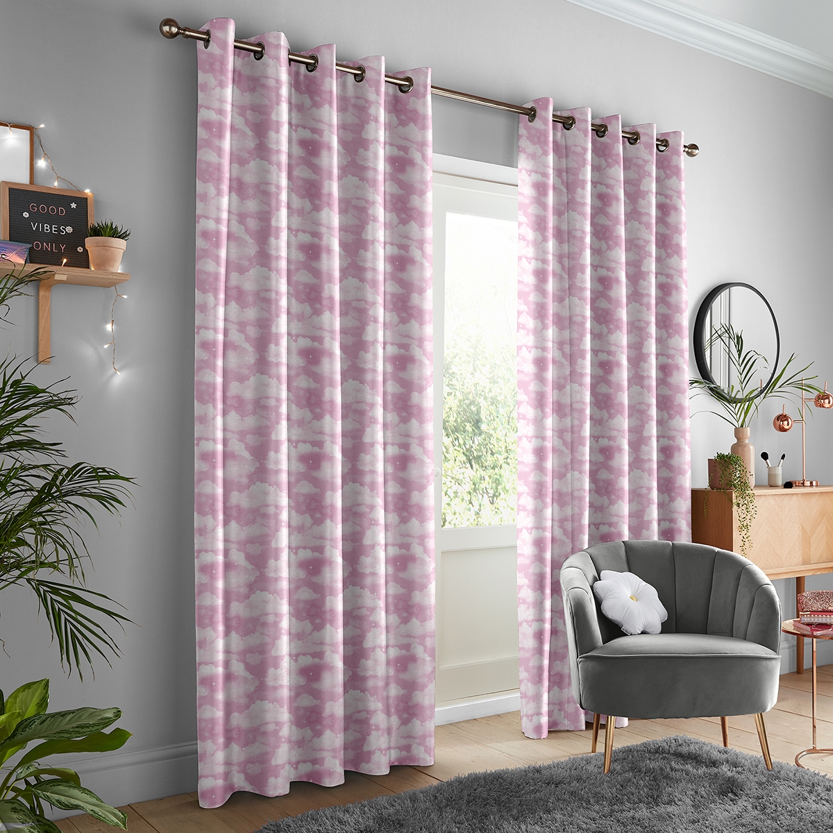 Product photograph of Skinny Dip Clouds Pink Curtain from Choice Furniture Superstore.